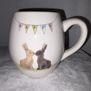 RAE DUNN Magenta HAPPY EASTER Rabbit Bunny 18oz Coffee MUG/CUP 4½" Tall EUC